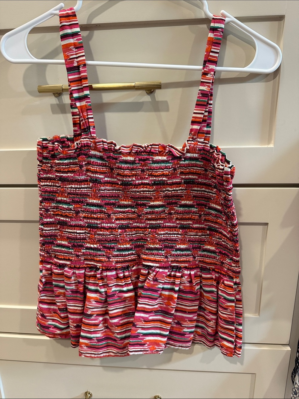 LOFT Pink Multi Stripe Smocked Camisole Tank